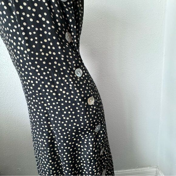 Studio One Polka Dot Dress Blue Cream Sleeveless Swing Dressy SZ 14 - Picture 4 of 15